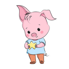 Cute little pig. Cartoon vector character