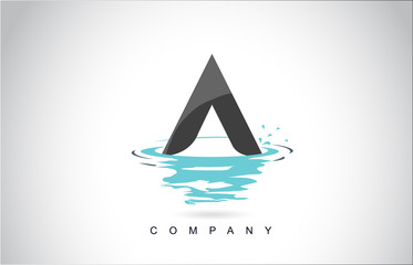 A Letter Logo Design with Water Splash Ripples Drops Reflection