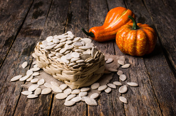 Pumpkin seeds in basket
