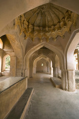 Fototapeta premium Queens's bath, Zenana Enclosure, Architectural details of balcony interior, Hampi, Karnataka India.