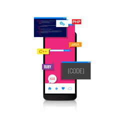 Programming and coding mobile applications, web design. Detailed vector illustration