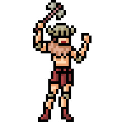 Fototapeta premium vector pixel art barbarian warrior
