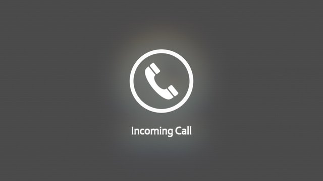 A Phone Receiver Symbol With An Outer Ring And The Text Incoming Call. Grey Background, White Glow Aura.
