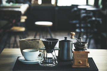 Coffee drip set, preparing for brewing drip coffee with coffee beans