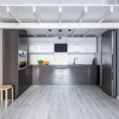 Kitchen with wooden ceiling