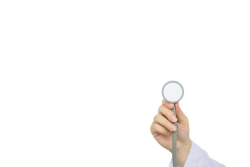 Doctor hand holding stethoscope checking your healthy isolated on white background