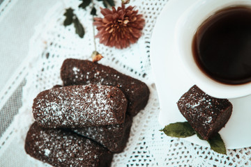 coffee with cake on the table