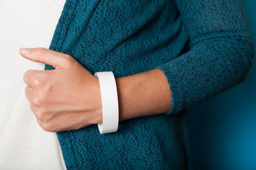Event bracelet blank, white paper concert ticket mockup. Wristband activity accessory.
