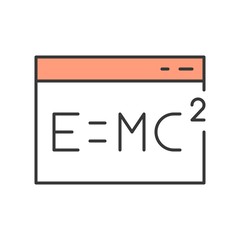 E = MC in window icon, online education concept. editable stroke outline