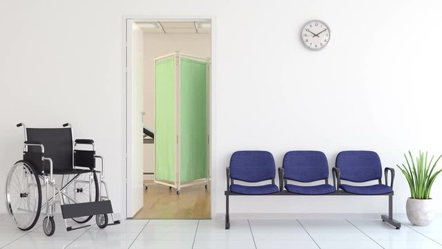 Waiting Bench and Wheelchair Outside Of Doctor's Room