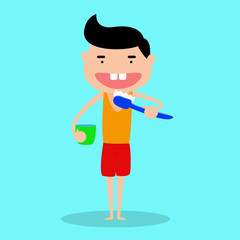 kid brushing teeth. vector illustration.