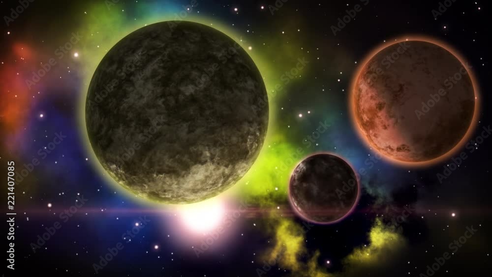 Poster mysterious universe with stunning planets. loop.