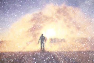 Fototapeta na wymiar blurred background silhouettes of people fun winter nature