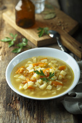 Pea soup with potato and carrot