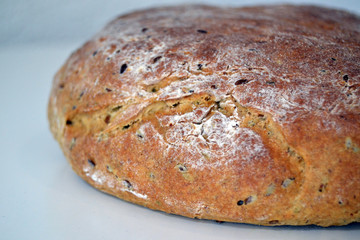 homemade bread with linen on the white background
