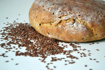 homemade bread with linen on the white background