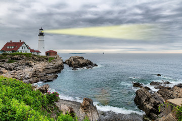 Fototapeta na wymiar Light beam of Portland Lighthouse in Cape Elizabeth, Maine, USA.
