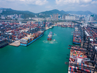 Drone fly over Kwai Tsing Container Terminals