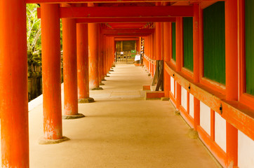 Empty pathway corridor in a quiet peaceful buddhist zen temple in east asia Japan for meditation...