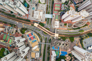 Drone fly over Hong Kong residential district