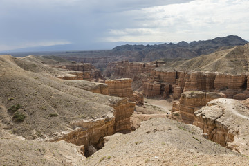 Fototapeta na wymiar Charyn Canyon in Almaty region of Kazakhstan. Beautiful view of the canyon from the observation deck