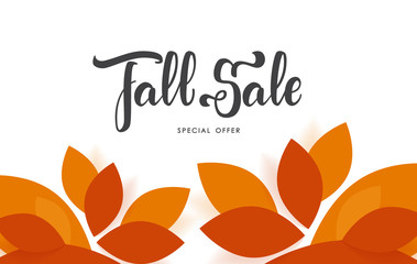 Vector illustration: Autumn background with hand lettering of Fall Sale.
