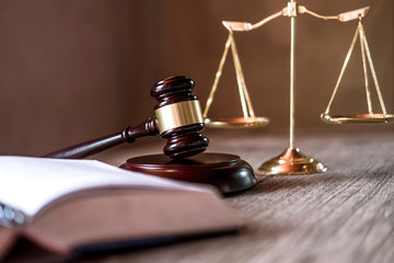 Judge gavel with Justice lawyers, object documents working on table. Legal law, advice and justice...