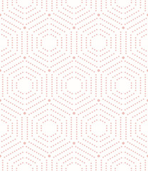 Geometric repeating ornament with hexagonal dotted elements. Geometric modern ornament. Seamless abstract modern pink pattern