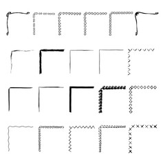 Grunge hand drawn corners. Sketched vector illustration. Isolated borders.