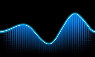 Vector blue neon wave. Glowing spark trail tracing on black black background. Blue glitter spiral wave line