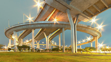 Bhumibol Bridge in Thailand,The bridge crosses the Chao Phraya River twice.