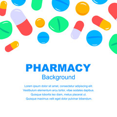 Pharmacy background in flat style. Vector illustration. Space for text