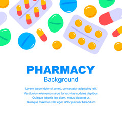 Pharmacy background in flat style. Vector illustration. Space for text