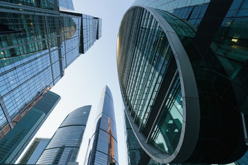 Moscow-City skyscrapers made of glass and metal. This is modern business district of Moscow