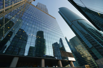 Moscow-City skyscrapers made of glass and metal. This is modern business district of Moscow