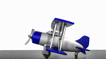 toy airplane on a white background. plastic biplane. 3D rendering