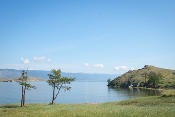 View at rocky shores of  Small Sea strait of Lake Baikal.