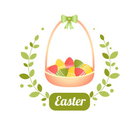 Easter basket with eggs. Illustration for a holiday card