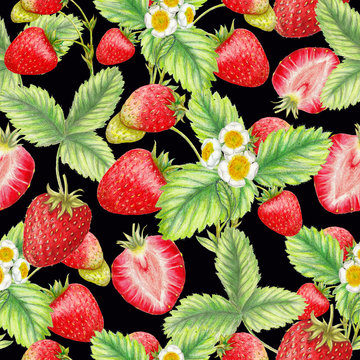 Seamless pattern of hand drawn strawberries