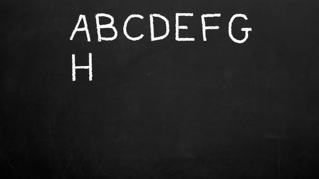 Handwriting Alphabet, English spell at chalkboard. 4k animation. 
