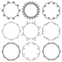 Collection of hand drawn ornamental circle frames