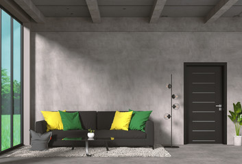 interior modern living room and green landscape in window. 3D rendering