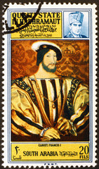 Portrait of Francis I by Jean Clouet on stamp