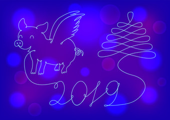 Abstract New Year symbol 2019 on a neon background