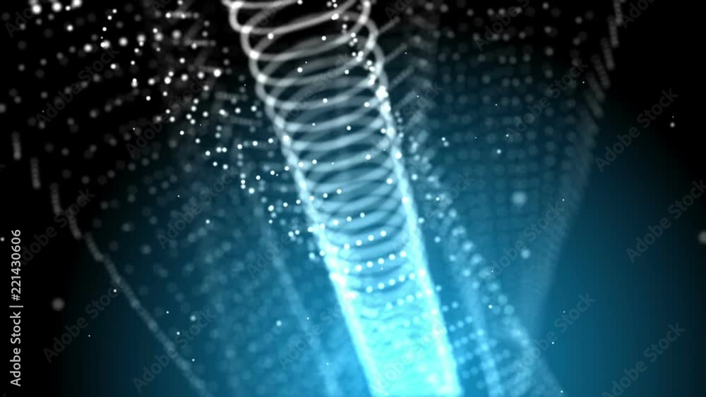 Poster blue illuminated particles in organic motion. abstract technology, science and engineering motion ba