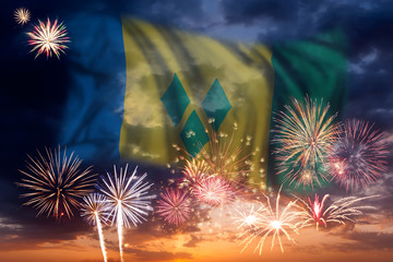 Fireworks and flag of Saint Vincent and the Grenadines