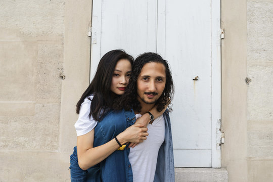 Portrait of young couple in love outdoors