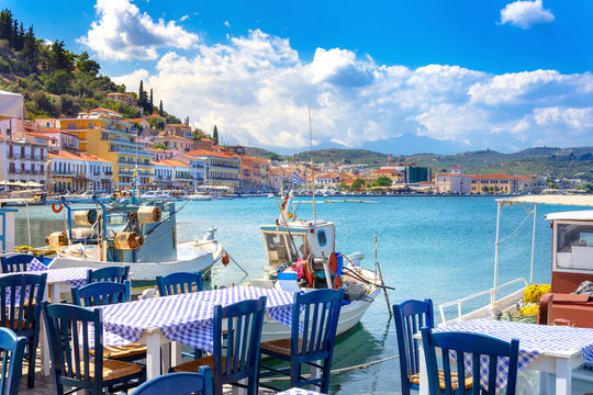 View of the picturesque coastal town of Gythio, Peloponnese, Greece. © gatsi