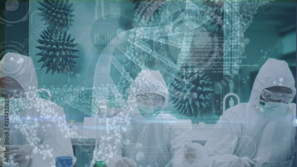 Poster digital composite video of scientist experimenting 4k