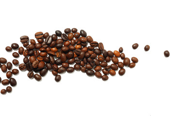 Assorted Fried Coffee Beans Scattered Isolated On White Background Ready To Brew Fresh Flavor
